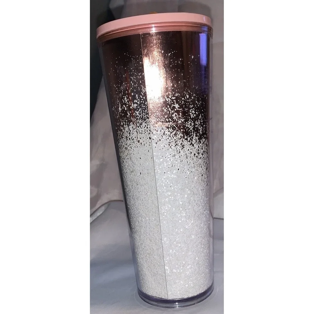 Starbucks Tumbler Holiday Cascading Mirror Glitter Rose Gold Cold Cup‎ 24 oz...